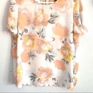 EUC Size Large Banana Republic Scalloped Trim Floral Short Sleeve Blouse